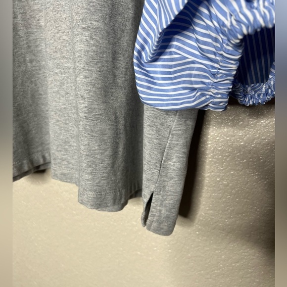 Lane Bryant Pinstriped Ruffle Sleeve Blouse - Picture 4 of 10